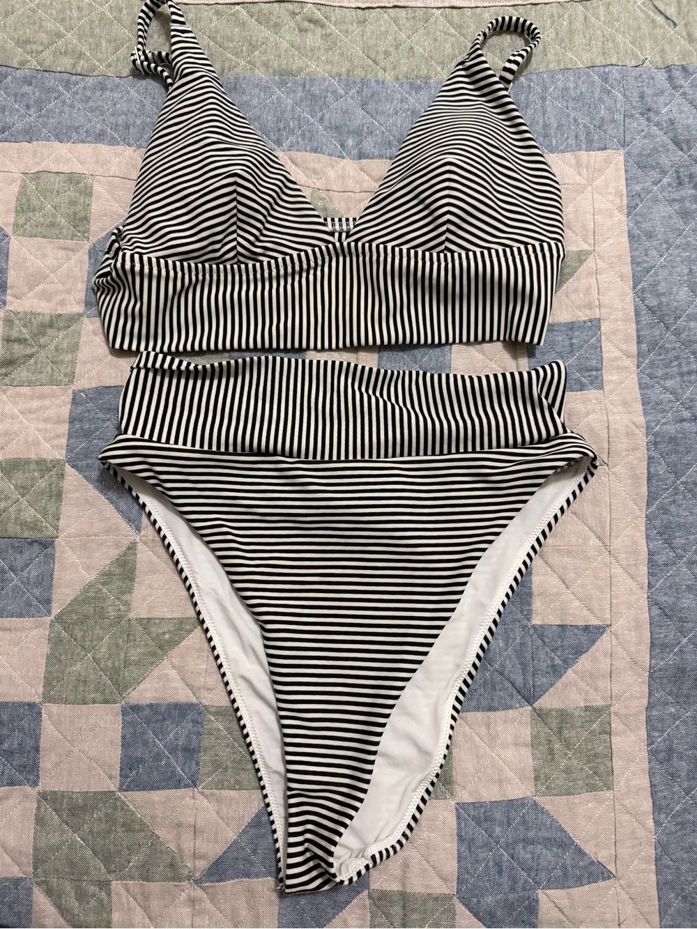 aerie Black and White Striped Bikini Set